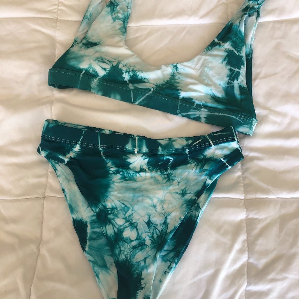 Dippin Daisy's Teal Tie-Dye High waisted swim suit